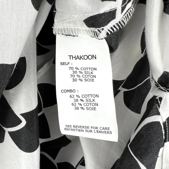 THAKOON ADDITION Tunic Womens 0 White Black Cotton Silk Voile 3/4 sleeve - Picture 8 of 15